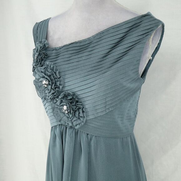 KM Collections Milla Bell Dress Gown Womens 6 Gray Green Chiffon Rhinestones - Picture 13 of 13